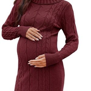Maternity Cable-Knit Midi Sweater Dress - Burgundy